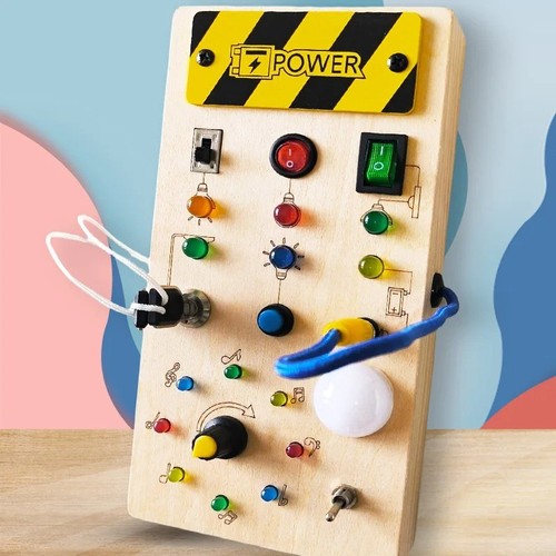 Wooden busy board with led - wooden,